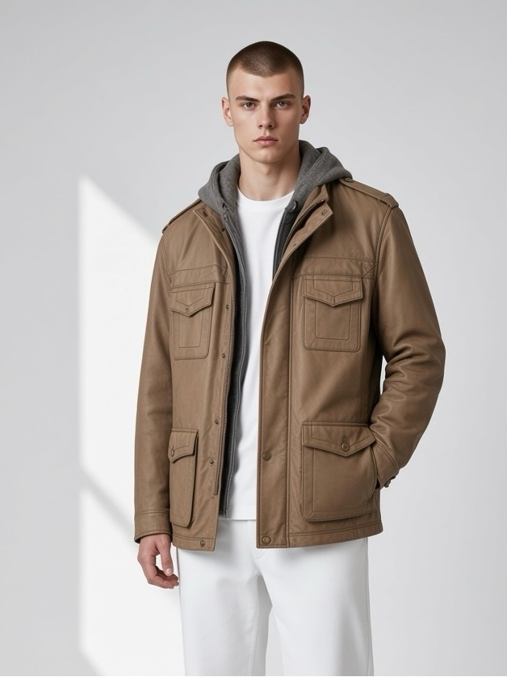 Black Rivet Brown Military-Style Field Jacket with Detachable Hooded Insert M